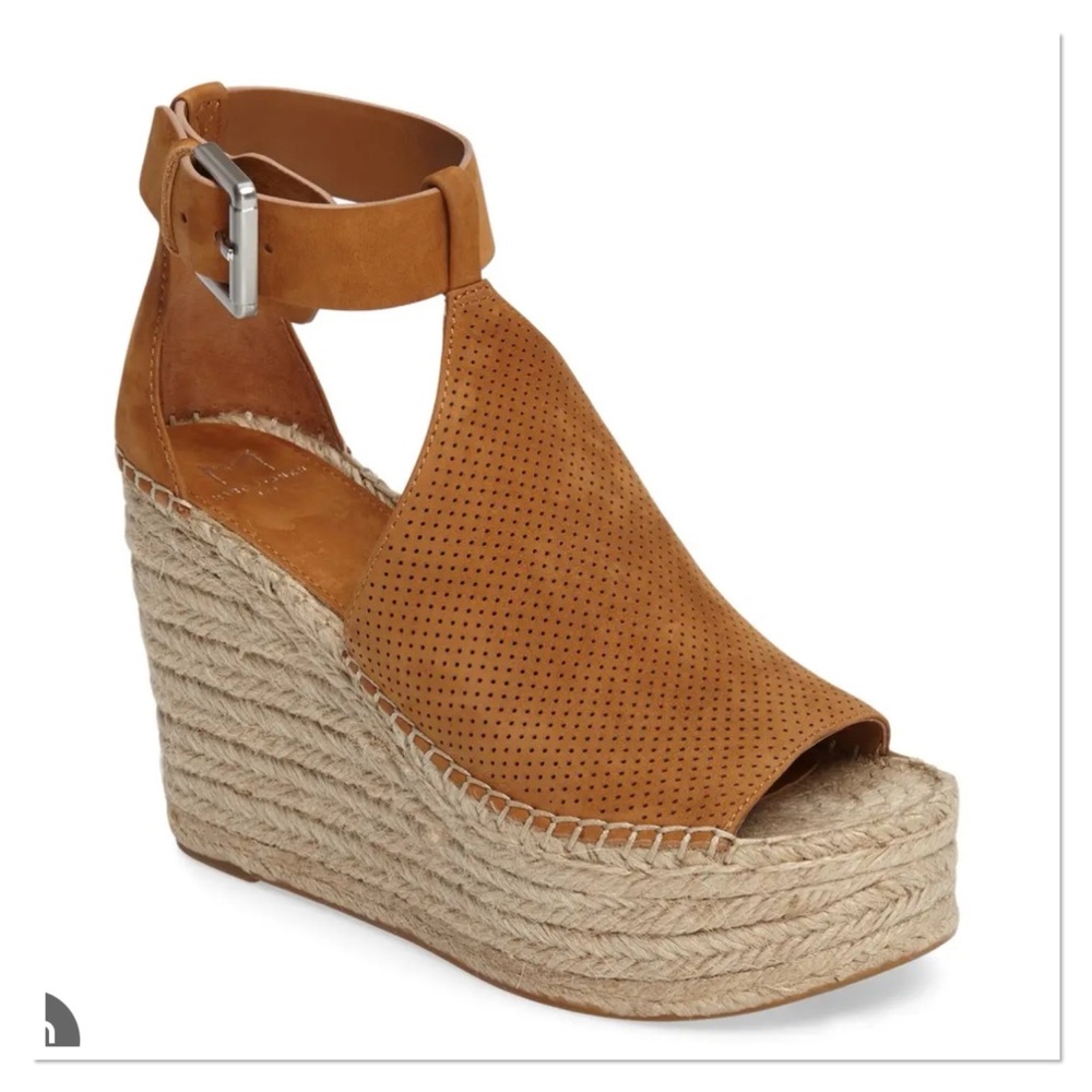 MARC FISHER 'Annie' Tan Perforated Espadrille Wedge Sandals
